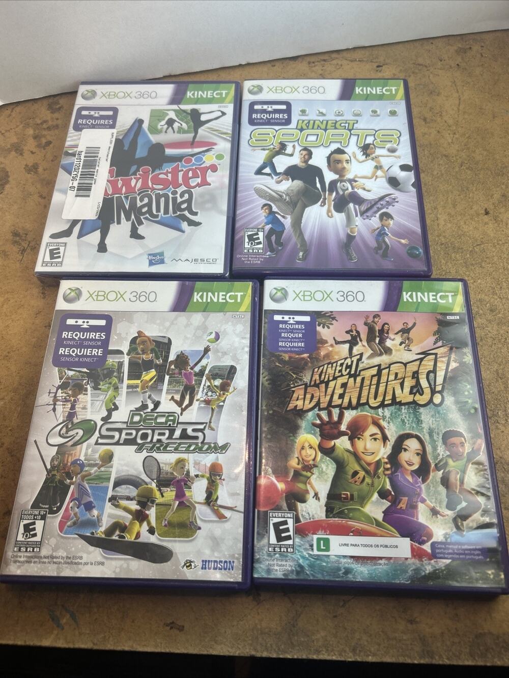 4 Game Xbox 360 Bundle Lot Deca Sports Freedom Twister Mania Kinect Adventures